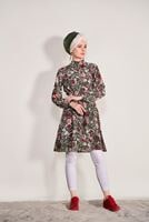 Hijab clothing KHAKI  FLORAL TUNIC 9586