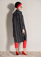 Tesettür giyim SİYAH T 9685 Asmiray- Çizgili Uzun Tunik