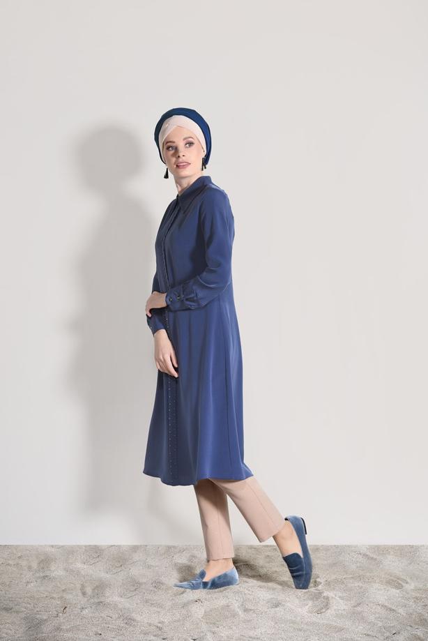 Tesettür giyim  ERKEK YAKA UZUN TUNİK 9825  - TRENDTESETTÜR