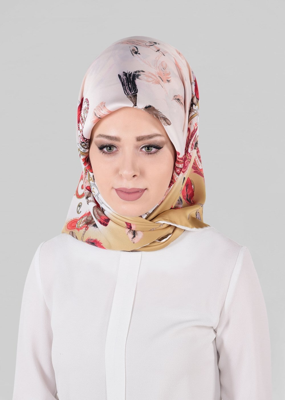 Tesettür giyim ALTIN T 12023-1 ALVİNA DESENLİ EŞARP