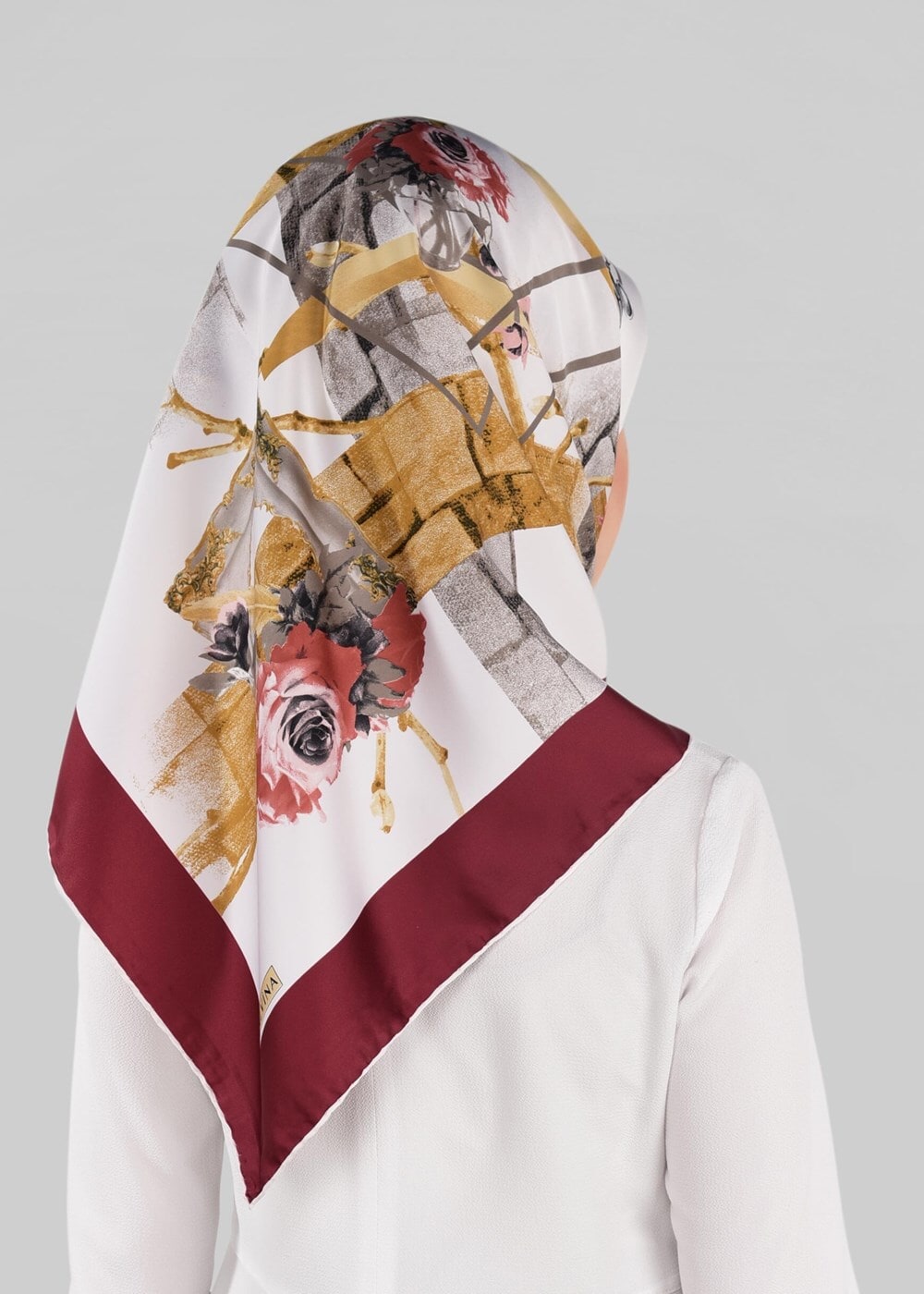 Tesettür giyim BORDO T 12024-1 ALVİNA DESENLİ EŞARP