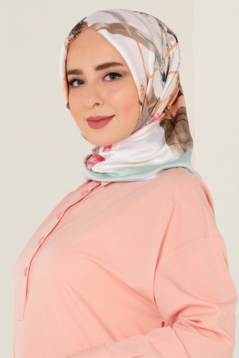 Tesettür giyim YEŞİL T 12024-1 ALVİNA DESENLİ EŞARP