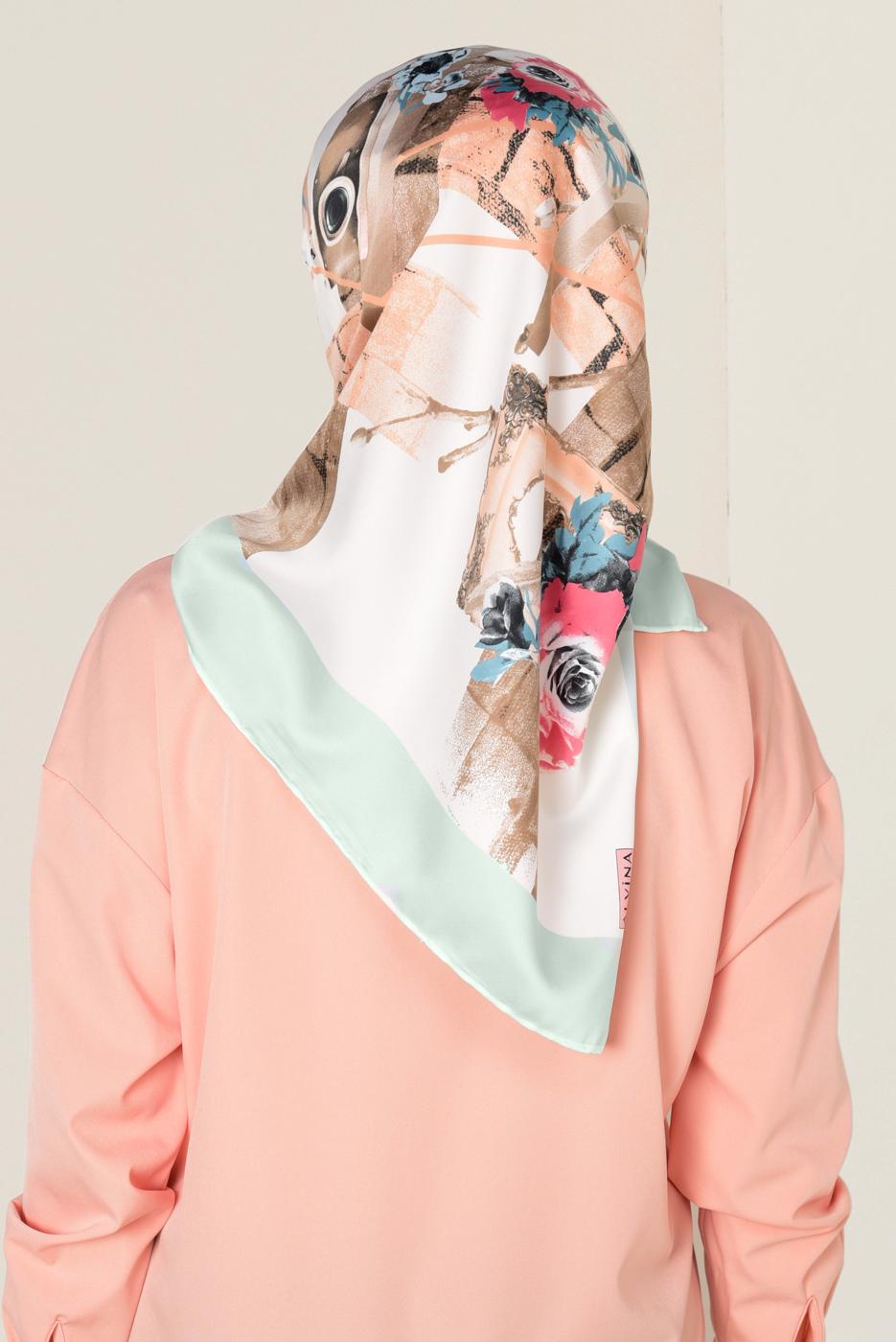 Tesettür giyim YEŞİL T 12024-1 ALVİNA DESENLİ EŞARP