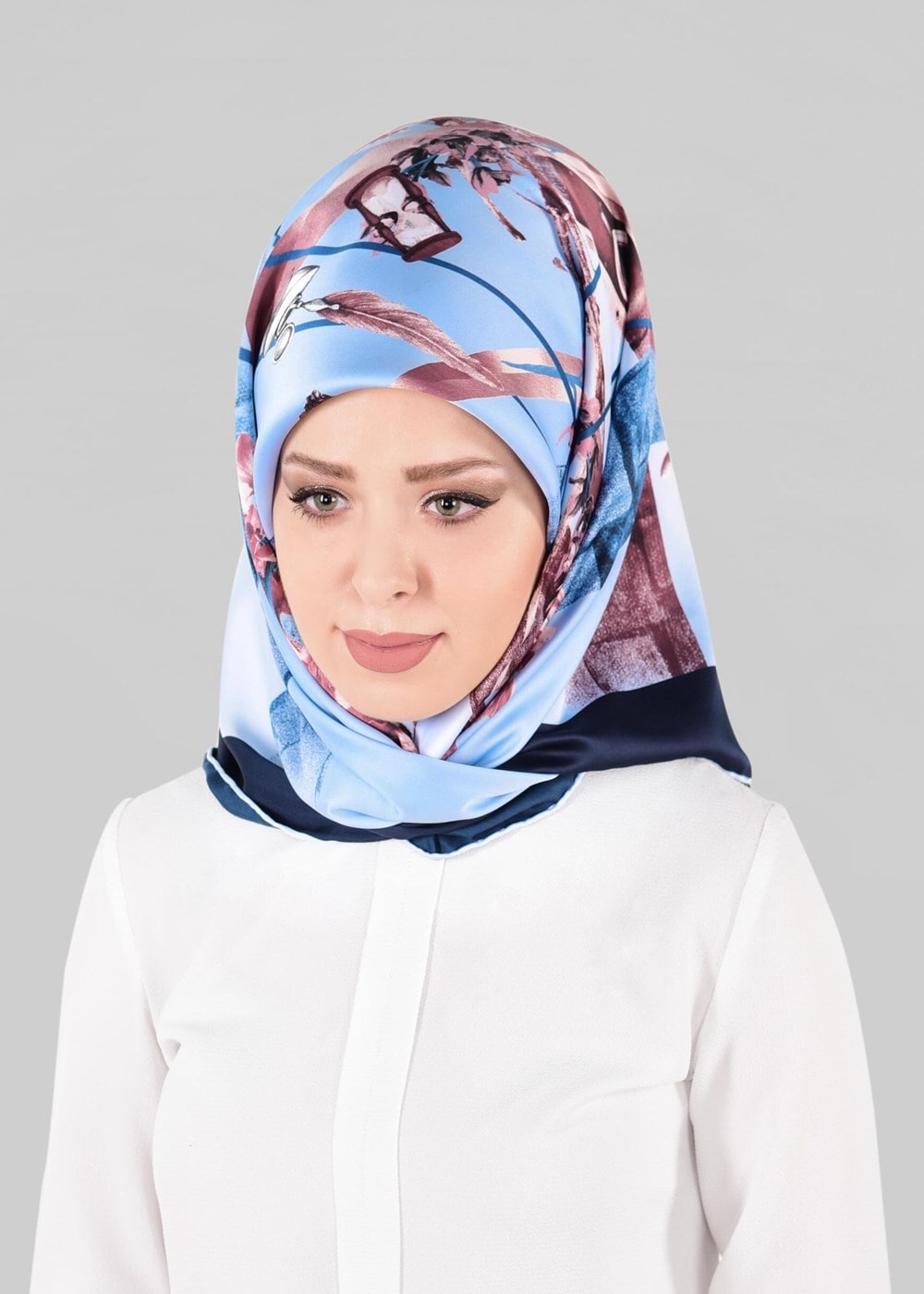 Tesettür giyim MAVİ T 12024-1 ALVİNA DESENLİ EŞARP