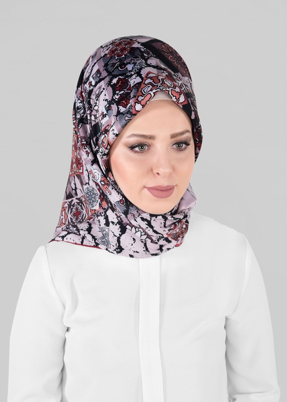 Tesettür giyim PUDRA T 12025-1 ALVİNA DESENLİ EŞARP