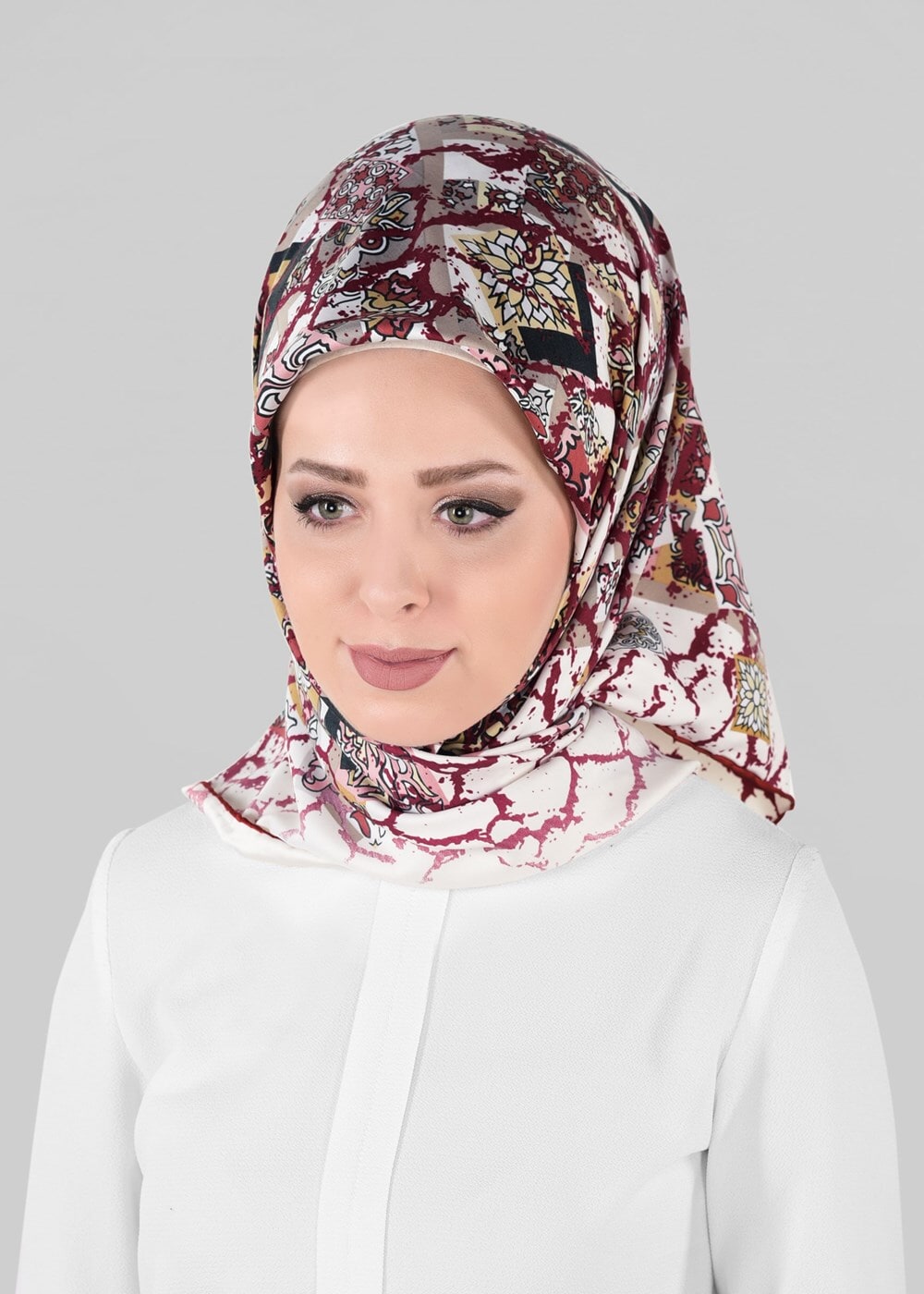 Tesettür giyim BEJ T 12025-1 ALVİNA DESENLİ EŞARP