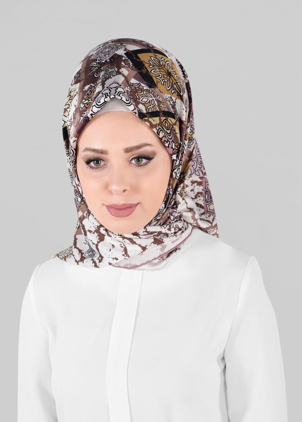 Tesettür giyim BEJ T 12025-1 ALVİNA DESENLİ EŞARP