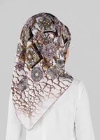 Tesettür giyim BEJ T 12025-1 ALVİNA DESENLİ EŞARP