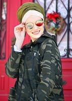 Hijab clothing KHAKI Zippered Camouflage Trench Coat T 70014-1