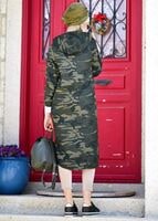 Hijab clothing KHAKI Zippered Camouflage Trench Coat T 70014-1