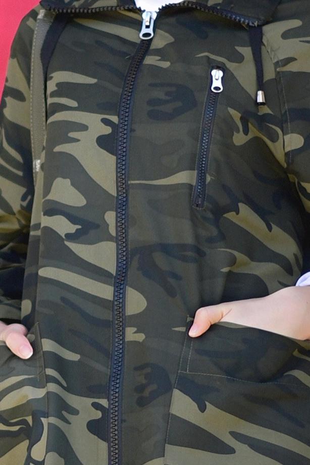 Hijab clothing  Zippered Camouflage Trench Coat T 70014-1 - TRENDTESETTÜR