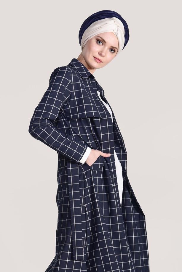 Vêtements hijab  CHECKED TRENCH COAT 3307-1  - TRENDTESETTÜR