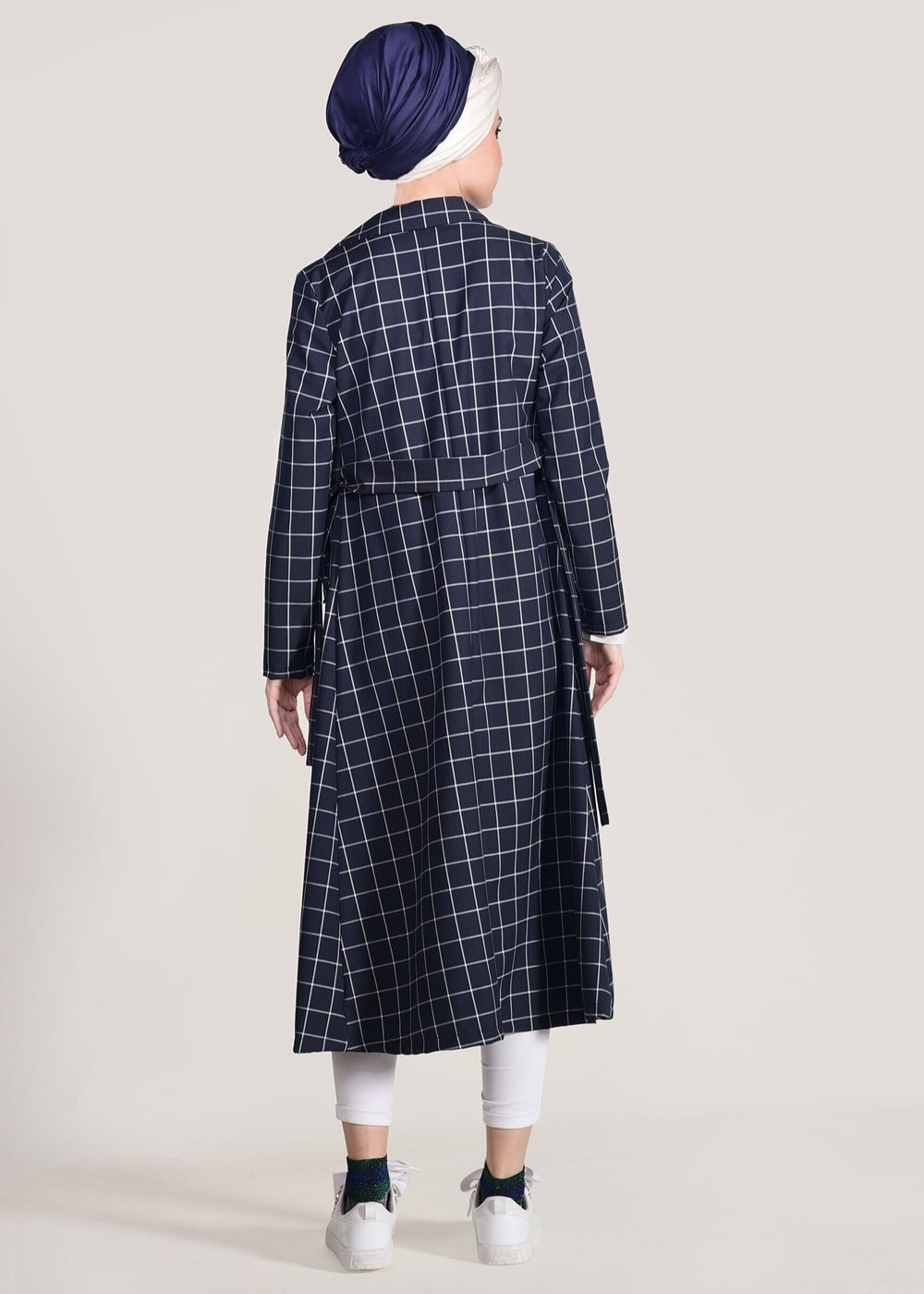 Vêtements hijab BLEU MARINE TRENCH À CARREAUX 3307-1