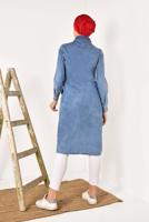 Tesettür giyim MAVİ ÖNDEN ÇITÇITLI İNCİ DETAYLI TRENÇKOT T 31261