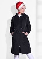 Tesettür giyim SİYAH KAPÜŞONLU TRENÇKOT 35361 