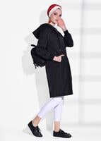 Tesettür giyim SİYAH KAPÜŞONLU TRENÇKOT 35361 