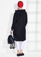 Tesettür giyim SİYAH KAPÜŞONLU TRENÇKOT 35361 