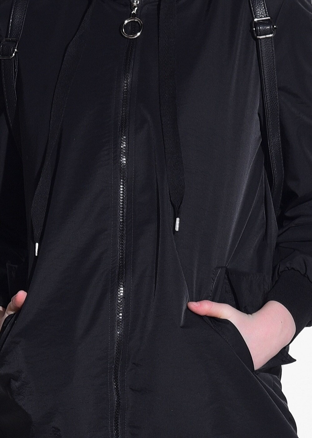 Tesettür giyim SİYAH KAPÜŞONLU TRENÇKOT 35361 