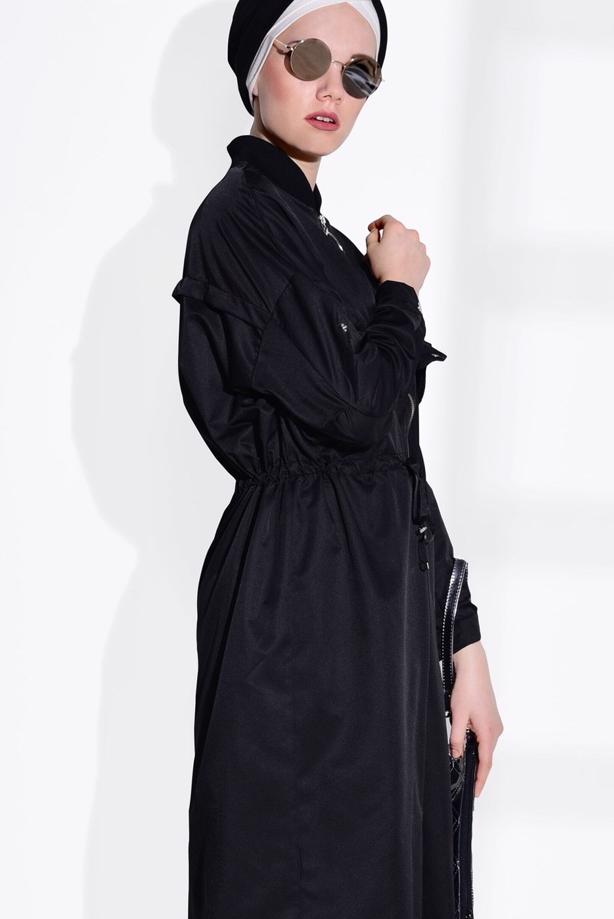 Hijab clothing  POCKET DETAILED SHIRRED AT THE WAIST TRENCH COAT 61014   - TRENDTESETTÜR