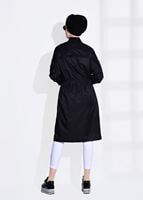 Hijab clothing BLACK POCKET DETAILED SHIRRED AT THE WAIST TRENCH COAT 61014  