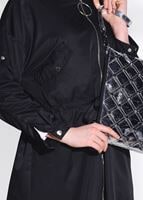 Tesettür giyim SİYAH CEP DETAYLI BELİ BÜZGÜLÜ TRENÇKOT 61014 