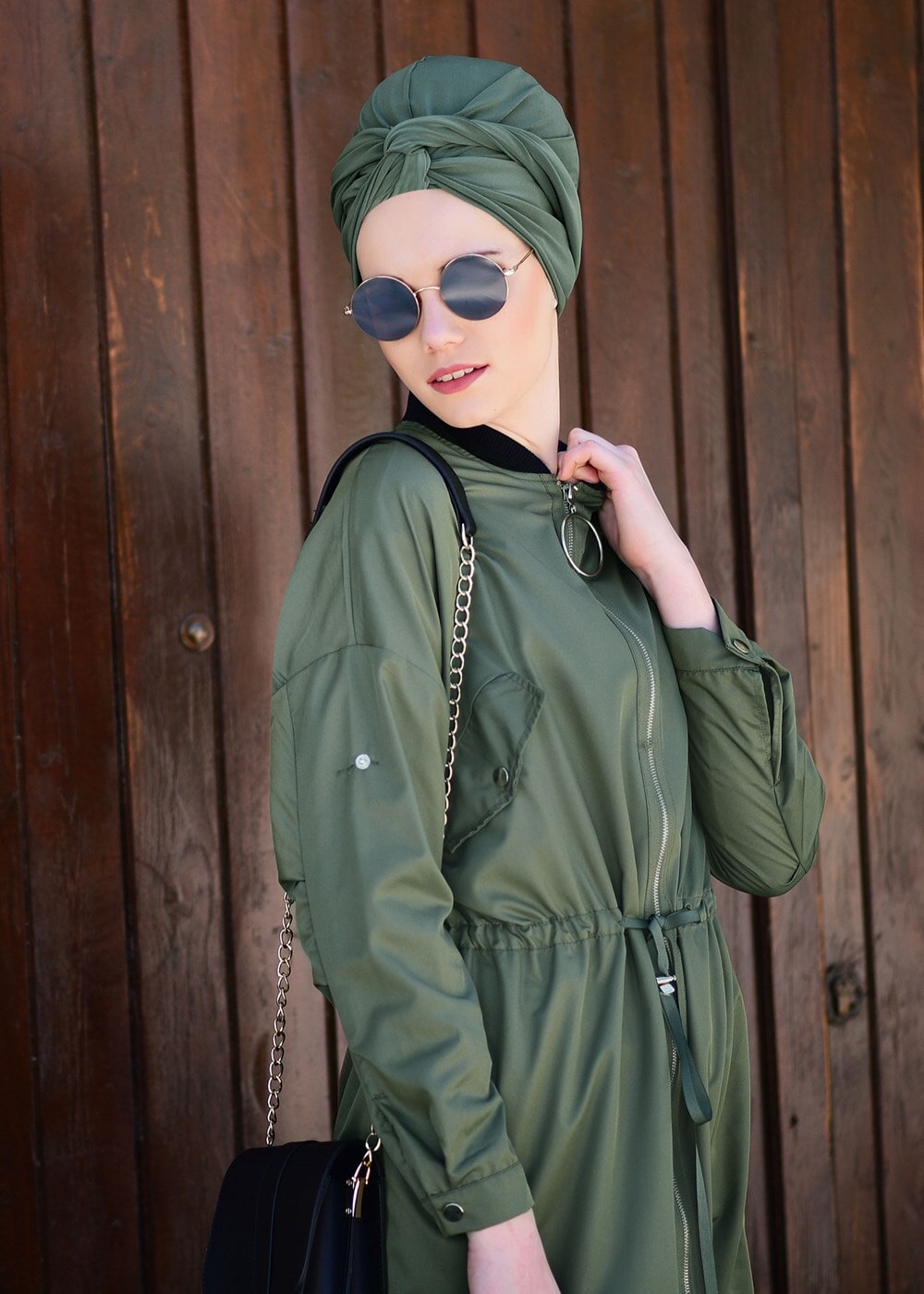 Vêtements hijab KAKI TRENCH-COAT DÉTAILLÉ AVEC POCHE 61014
