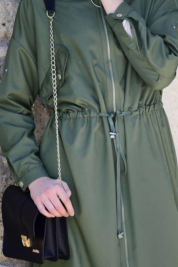 Hijab clothing  POCKET DETAILED SHIRRED AT THE WAIST TRENCH COAT 61014   - TRENDTESETTÜR