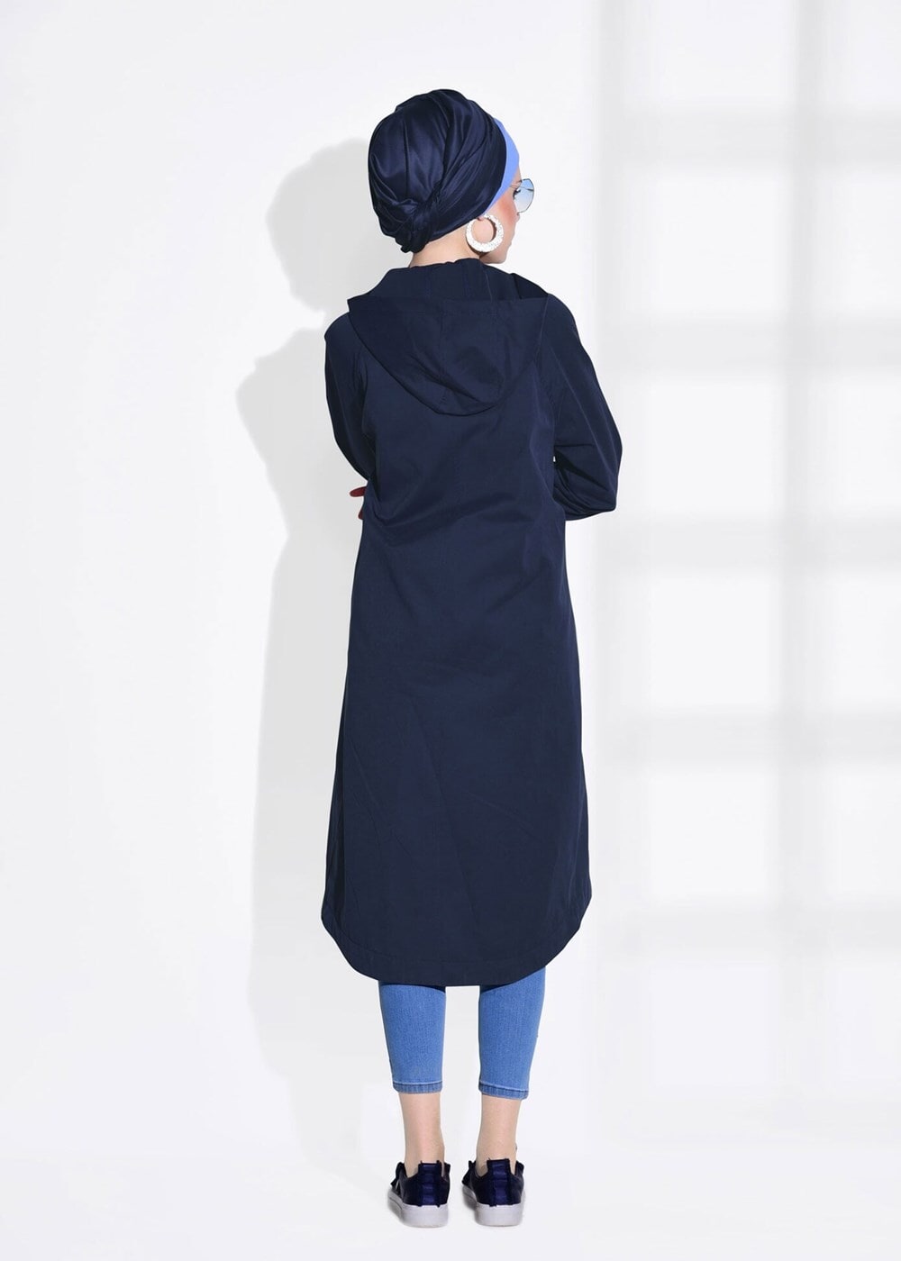 Hijab clothing NAVY BLUE POCKET DETAILED TRENCH COAT 70014 