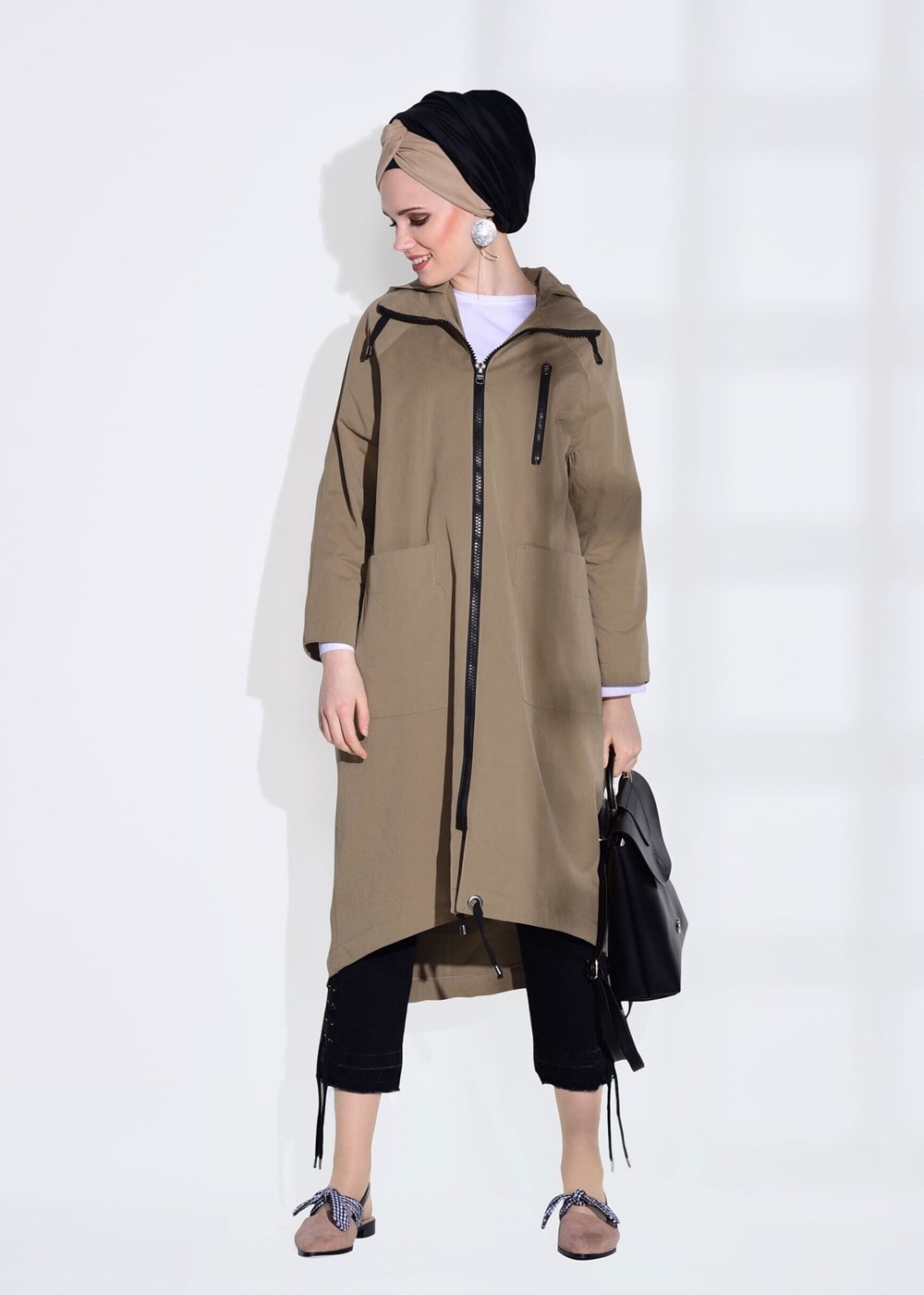 Hijab clothing MINK POCKET DETAILED TRENCH COAT 70014 
