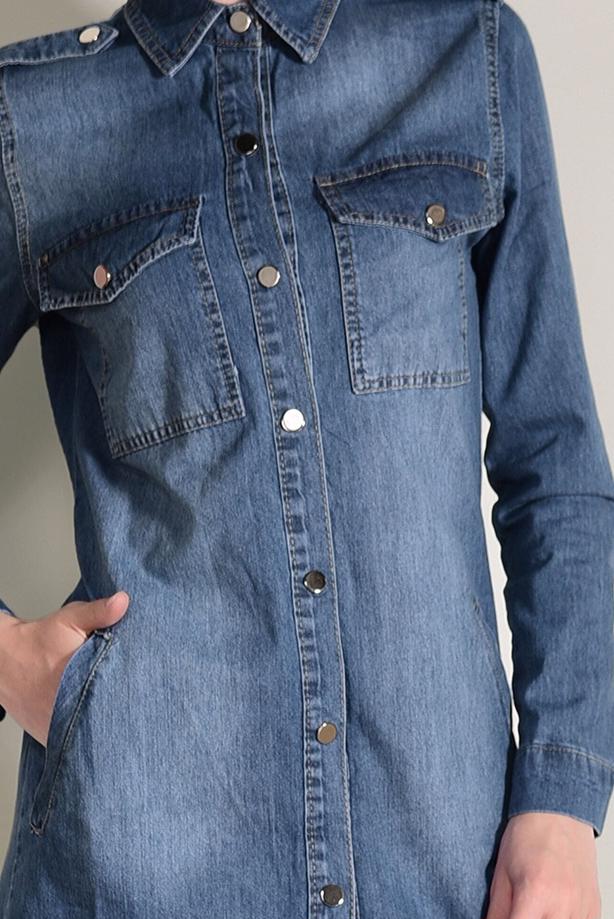 Hijab-Kleidung  BOYDAN ÇIT ÇITLI DENİM TRENÇKOT 0108 - TRENDTESETTÜR