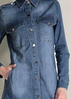 Tesettür giyim MAVİ BOYDAN ÇIT ÇITLI DENİM TRENÇKOT 0108