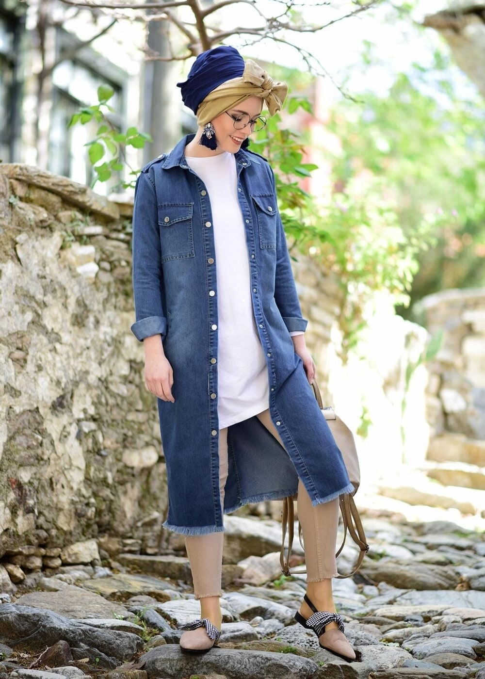 Vêtements hijab BLEU MARINE TRENCH DENIM AVEC BÂTONNETS T 0108 
