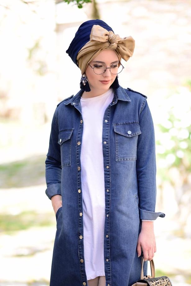 Vêtements hijab  DENIM TRENCH COAT WITH SNAPS T 0108   - TRENDTESETTÜR