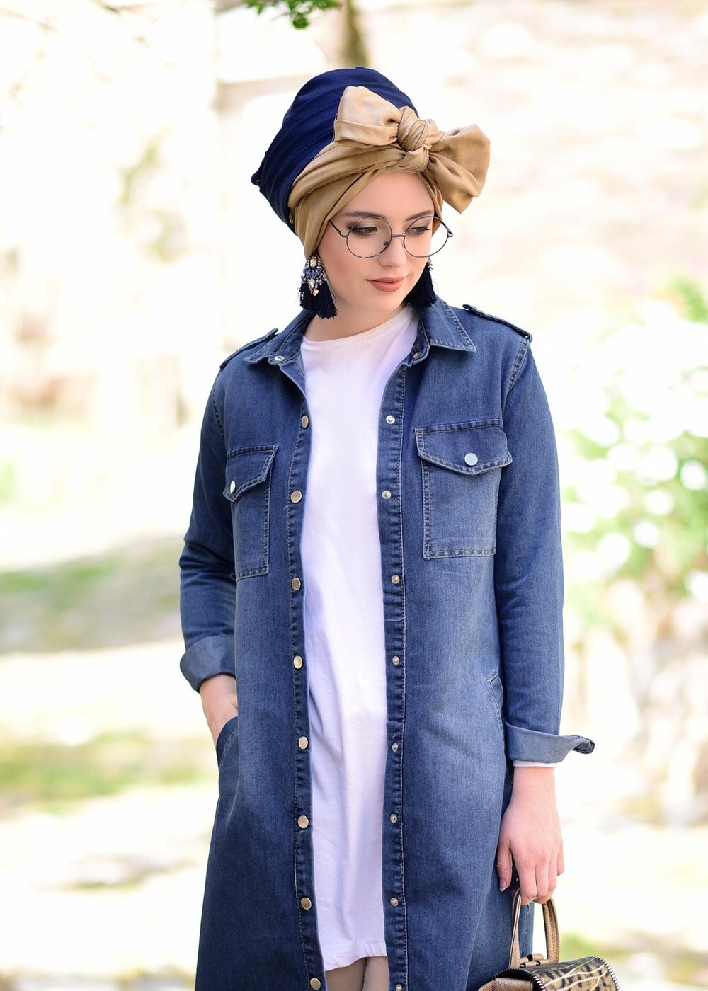 Vêtements hijab BLEU MARINE TRENCH DENIM AVEC BÂTONNETS T 0108 