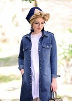Vêtements hijab BLEU MARINE TRENCH DENIM AVEC BÂTONNETS T 0108 