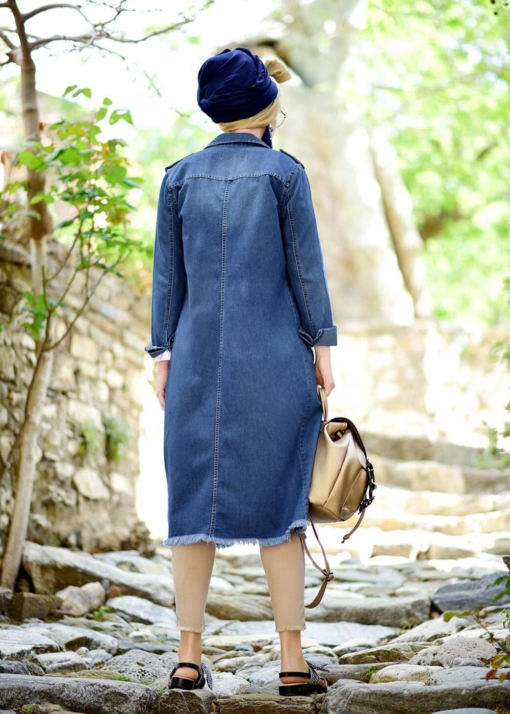 Vêtements hijab BLEU MARINE TRENCH DENIM AVEC BÂTONNETS T 0108 