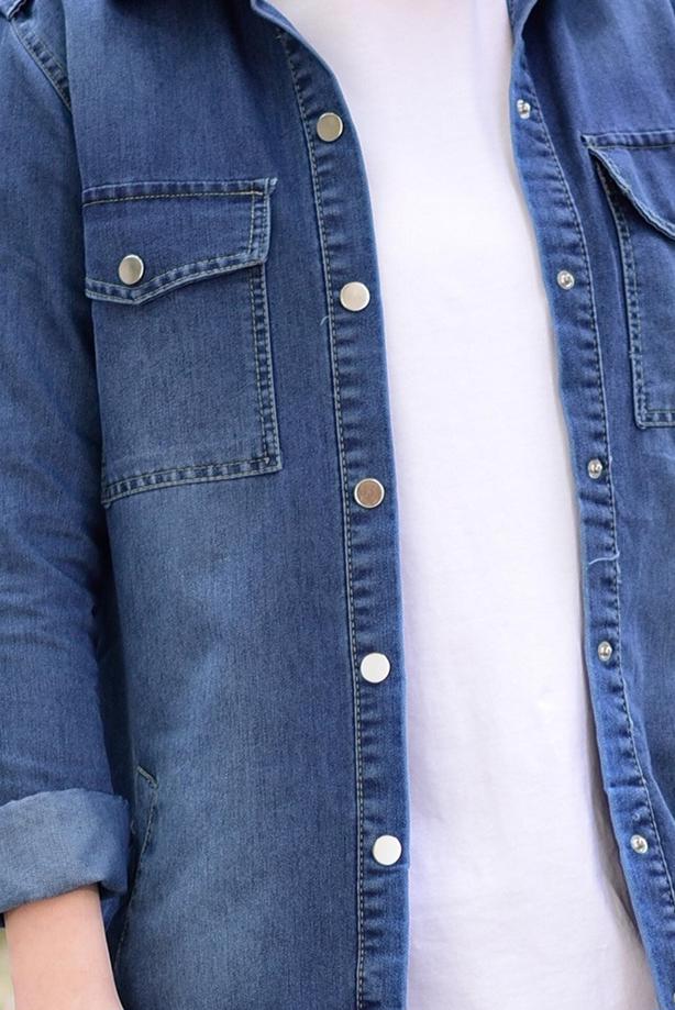 Vêtements hijab  DENIM TRENCH COAT WITH SNAPS T 0108   - TRENDTESETTÜR