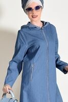 Tesettür giyim LACİVERT FERMUAR DETAYLI DENİM TRENÇKOT T 245