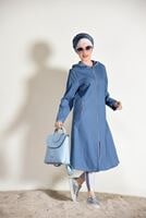 Tesettür giyim LACİVERT FERMUAR DETAYLI DENİM TRENÇKOT T 245