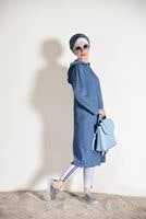 Tesettür giyim LACİVERT FERMUAR DETAYLI DENİM TRENÇKOT T 245