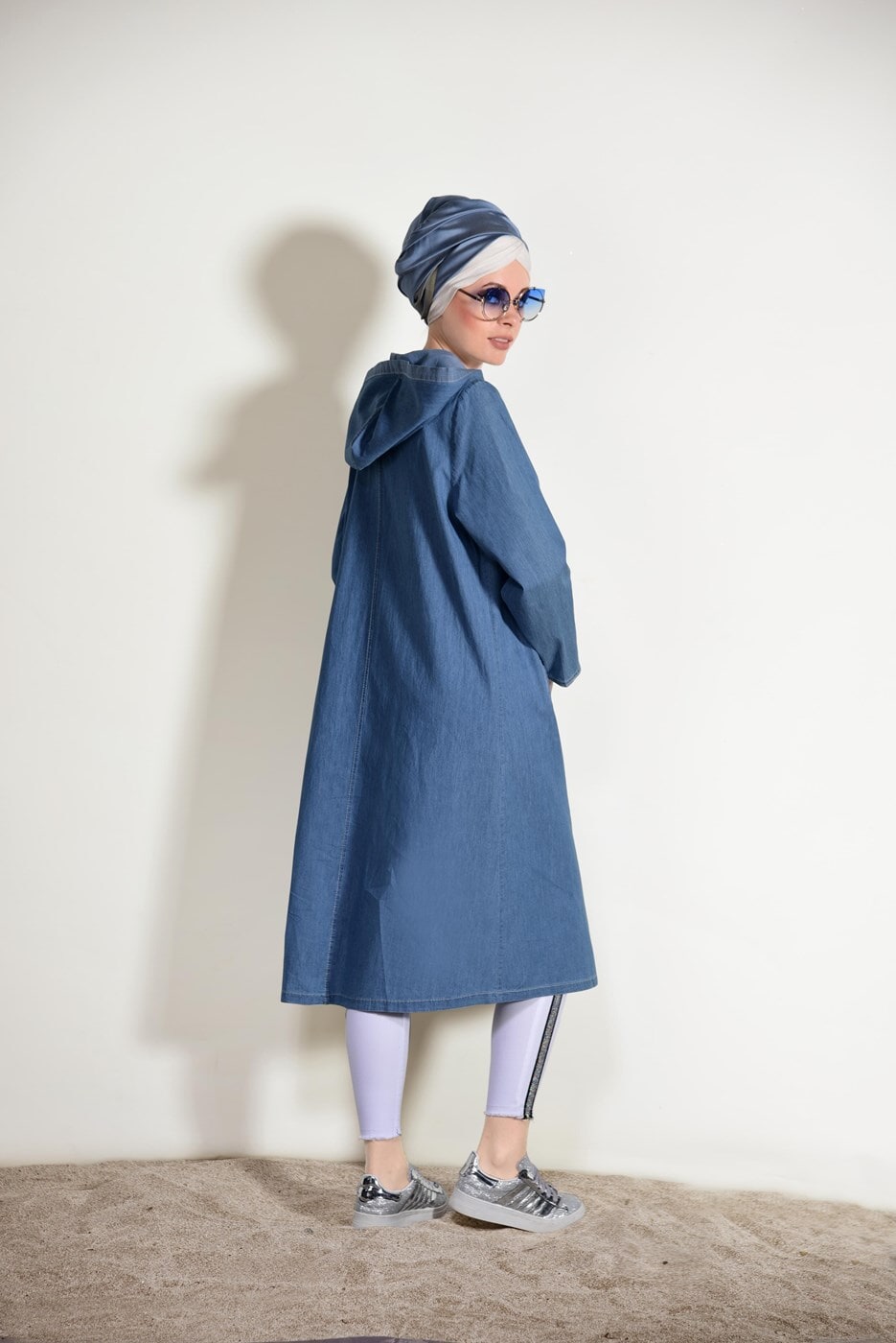 Tesettür giyim LACİVERT FERMUAR DETAYLI DENİM TRENÇKOT T 245