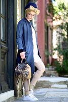 Tesettür giyim LACİVERT T 683 Lvr- Fermuar Detaylı  Denim  Trençkot