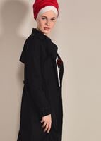Hijab clothing BLACK Double Breasted Collar Pocket Detailed Trench Coat T 0876 
