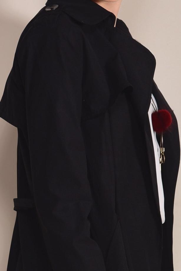 Tesettür giyim  KRUVAZE YAKA CEP DETAYLI TRENÇKOT 0876  - TRENDTESETTÜR