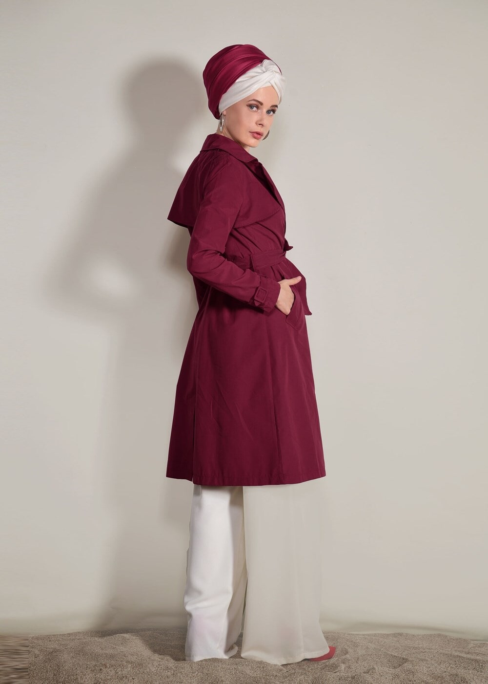Vêtements hijab ROUGE BORDEAUX Trench Coat T 0876