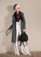 Hijab clothing KHAKI Double Breasted Collar Pocket Detailed Trench Coat T 0876 