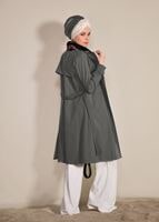 Hijab clothing KHAKI Double Breasted Collar Pocket Detailed Trench Coat T 0876 