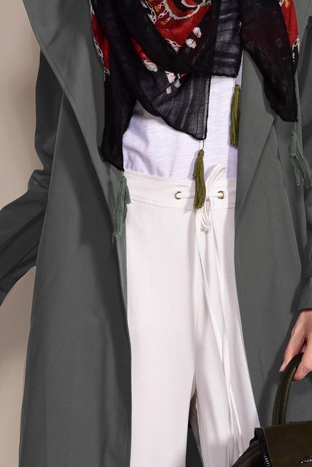 Tesettür giyim  KRUVAZE YAKA CEP DETAYLI TRENÇKOT 0876  - TRENDTESETTÜR