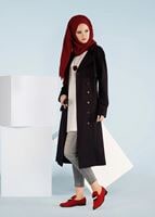 Tesettür giyim SİYAH KRUVAZE BELİ KUŞAKLI TRENÇKOT 1019 