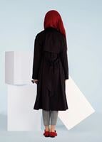 Tesettür giyim SİYAH KRUVAZE BELİ KUŞAKLI TRENÇKOT 1019 